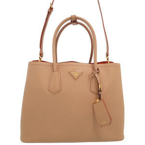 Prada Saffiano Cuir Double Shoulder Bag Pink Beige